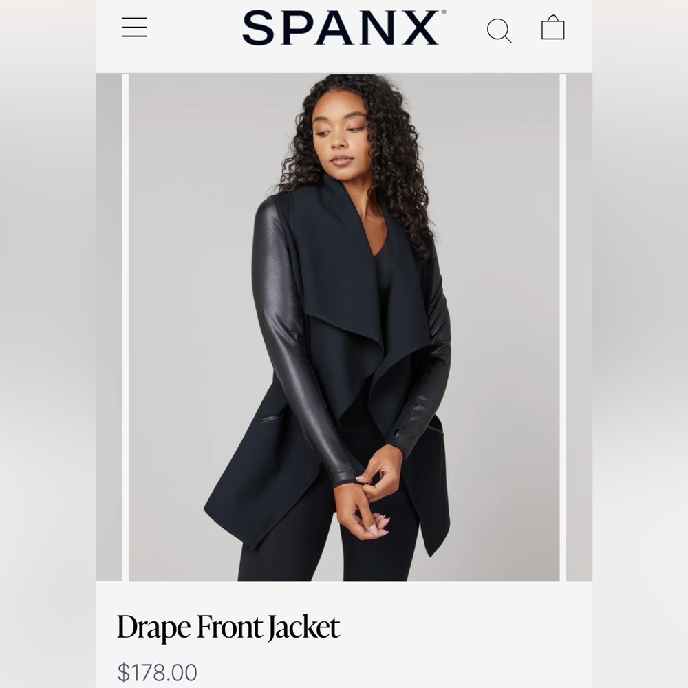 Leather and suede drape front black jacket. Size large